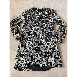 Sanctuary Floral Print Dress Tie Neck Long Sleeve‎ Black White XS